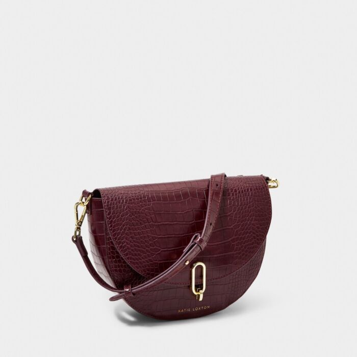 Katie Loxton Quinn Faux Croc Saddle Bag - Wine